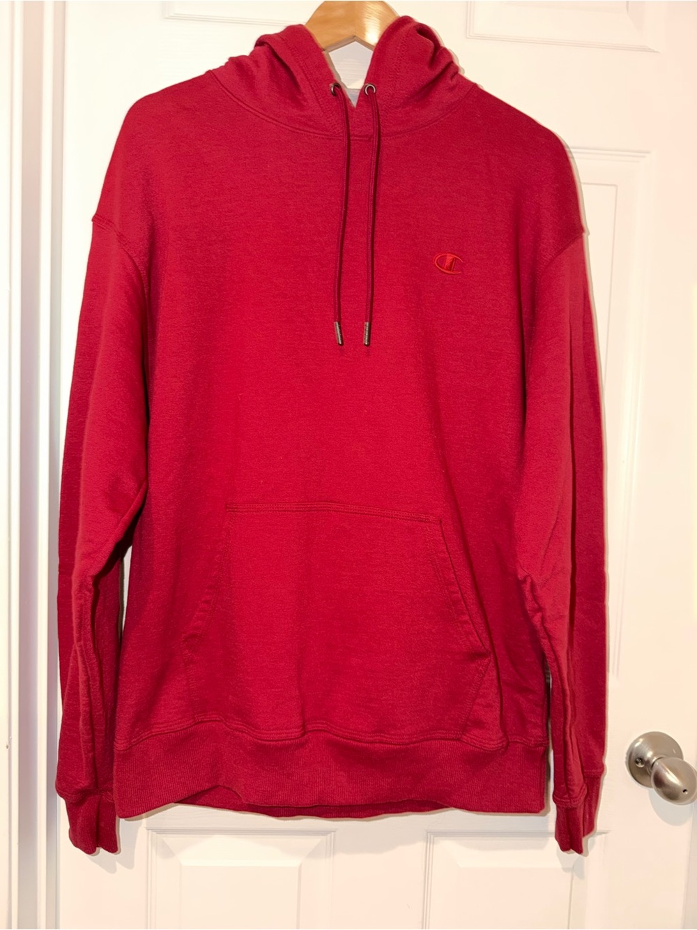 Champion Men's Red Pullover Hoodie with Subtle Logo